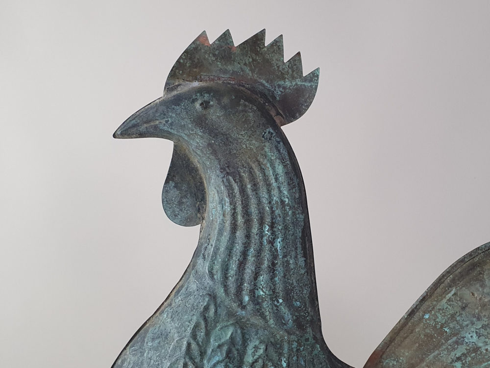 Antique French copper Weather Vane mounted on a stone plinth