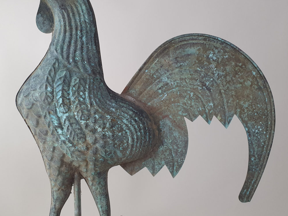 Antique French copper Weather Vane mounted on a stone plinth