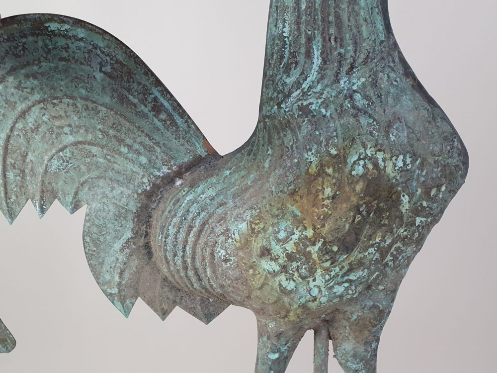 Antique French copper Weather Vane mounted on a stone plinth