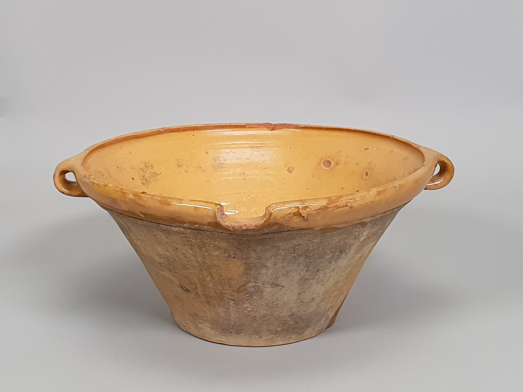 Antique French Dairy Bowl (Tian), Yellow Glaze, Early 1900s