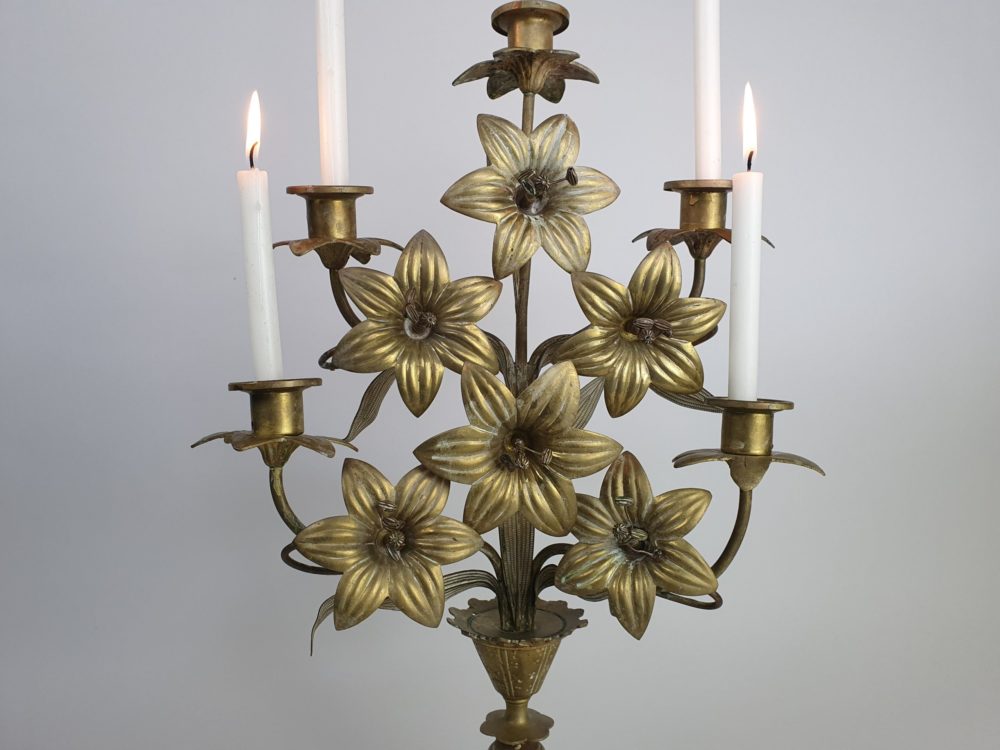 Antique French gilt metal Church Candelabra in a floral design