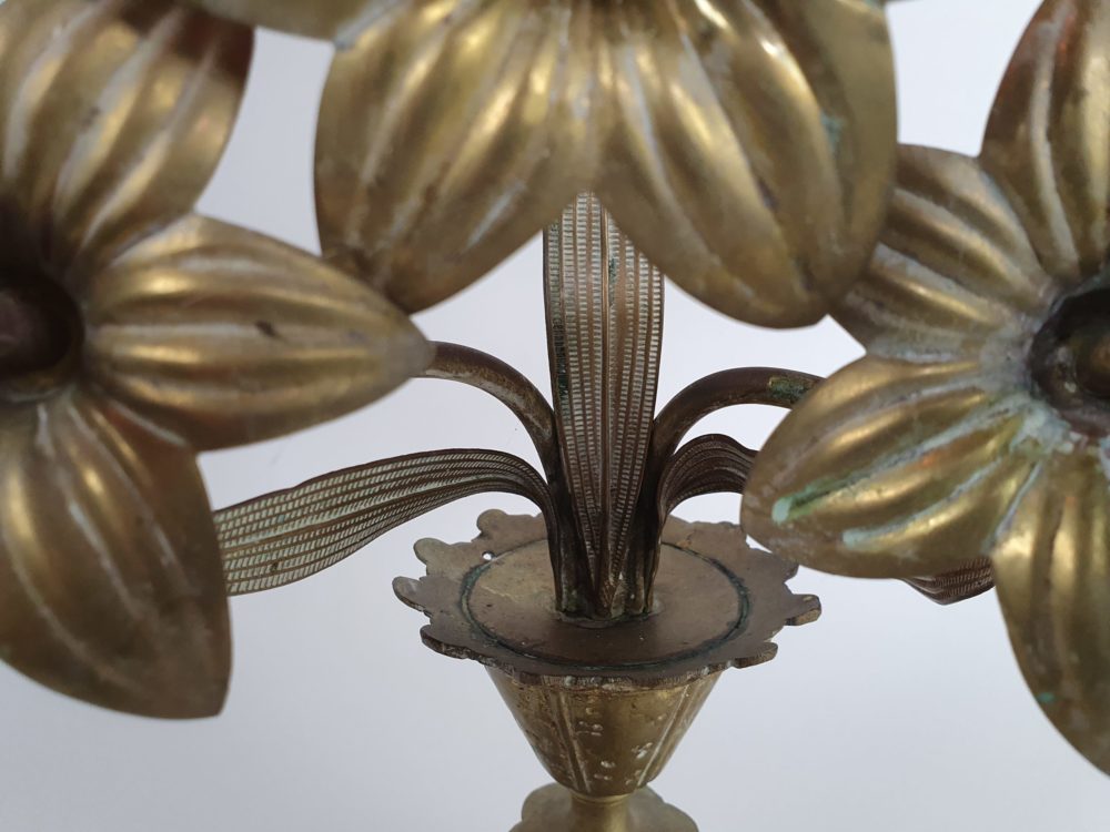 Antique French gilt metal Church Candelabra in a floral design