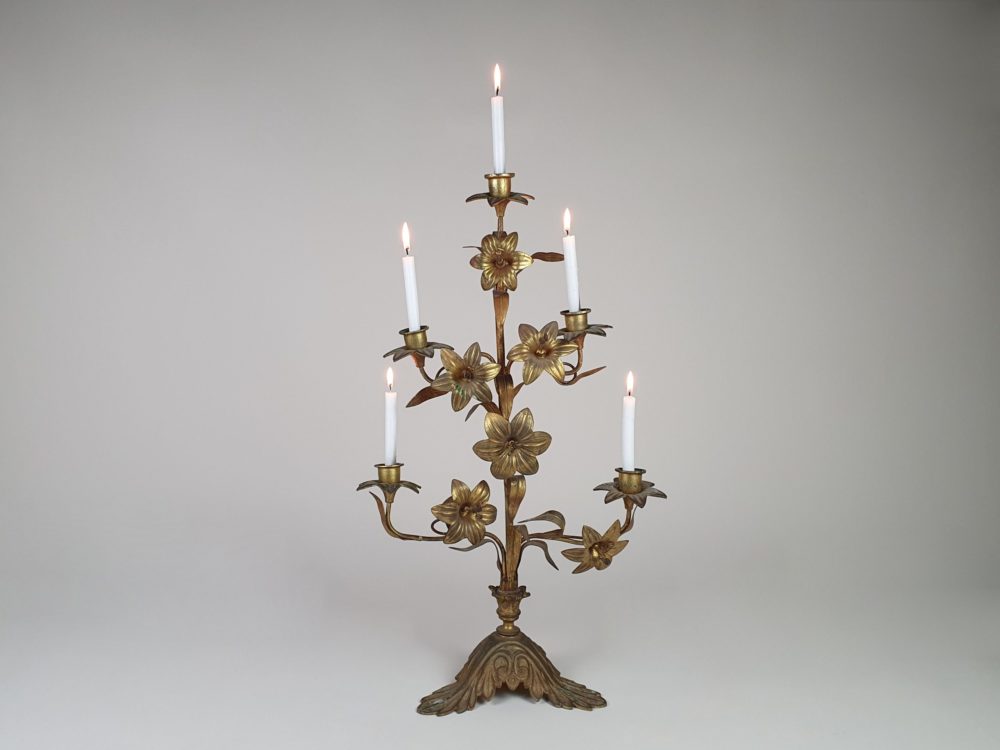 Antique French gilt metal Church Candelabras in a floral design