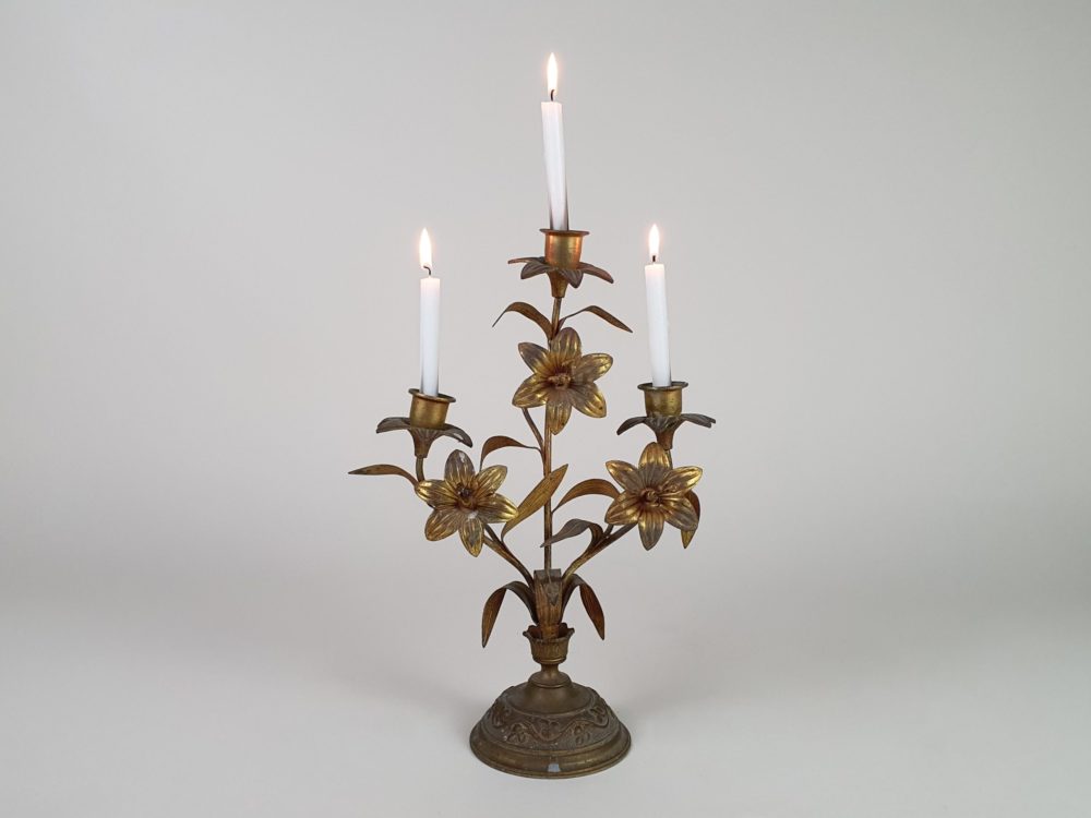 Antique French gilt metal Church Candelabras in a floral design