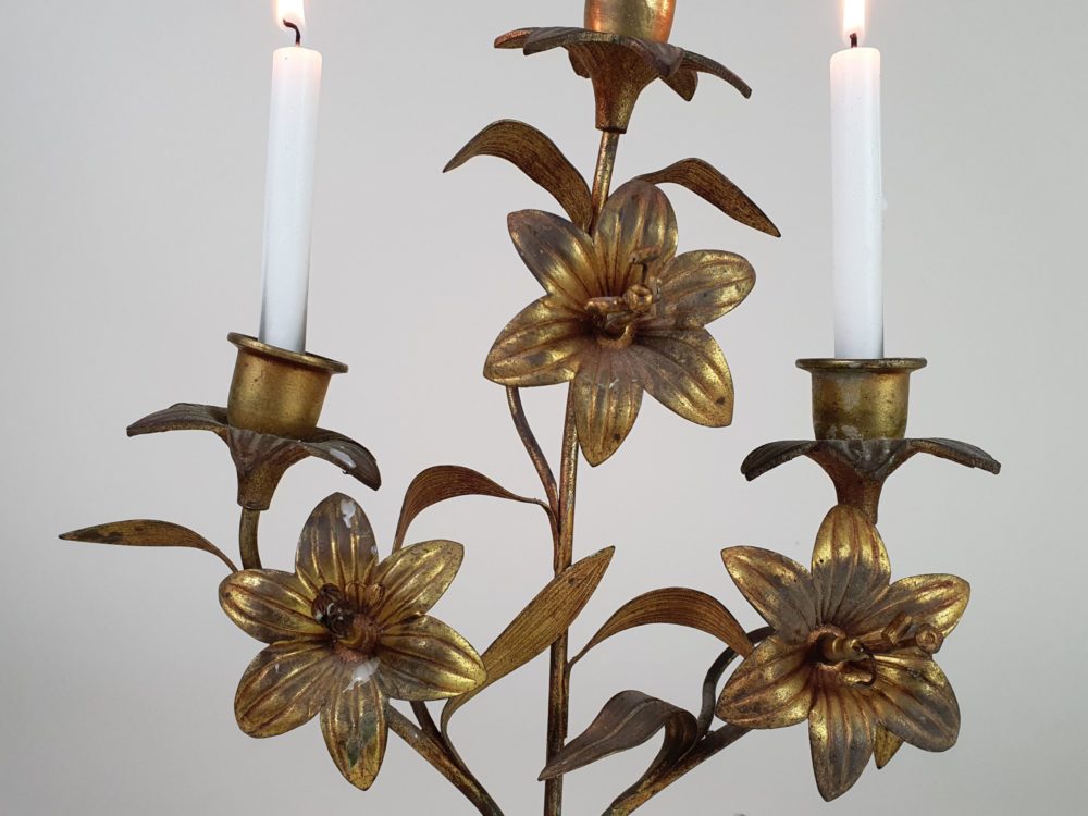 Antique French gilt metal Church Candelabras in a floral design