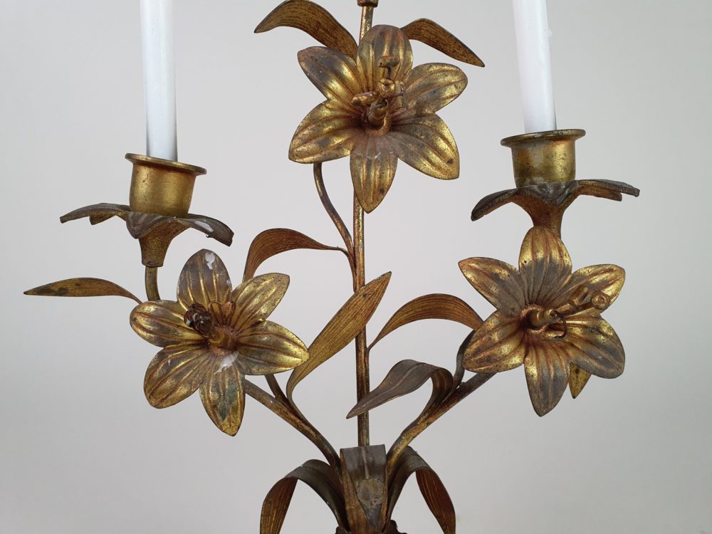 Antique French gilt metal Church Candelabras in a floral design