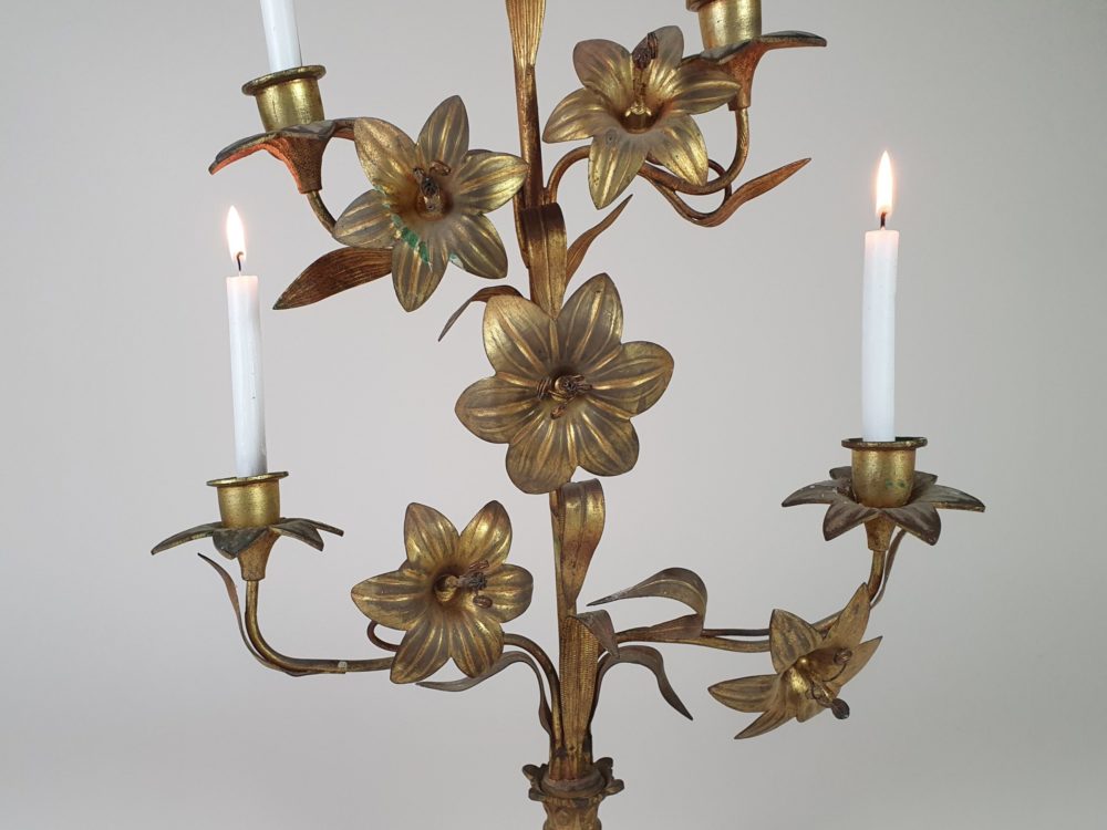 Antique French gilt metal Church Candelabras in a floral design