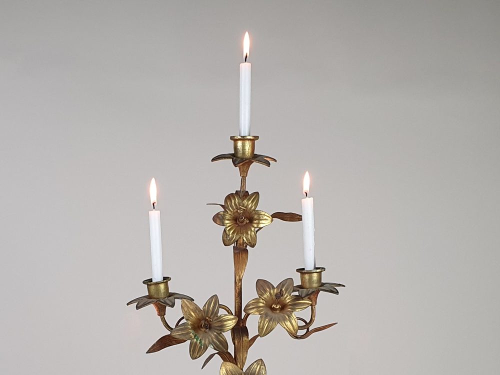 Antique French gilt metal Church Candelabras in a floral design