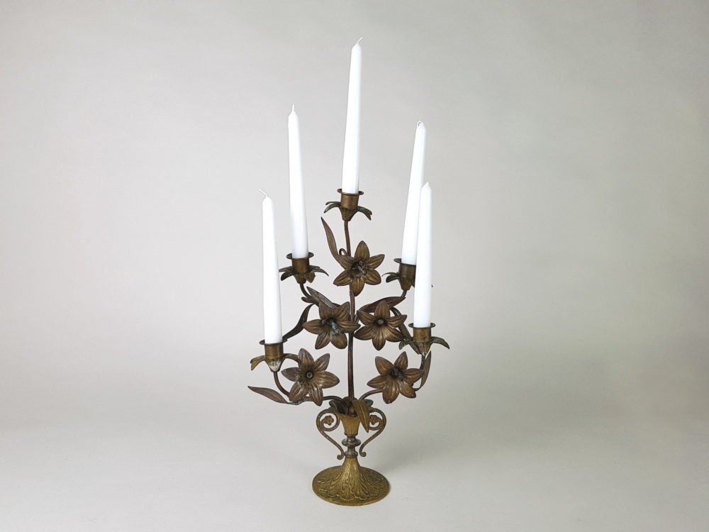 Antique French gilt metal Church Candelabras in a floral design