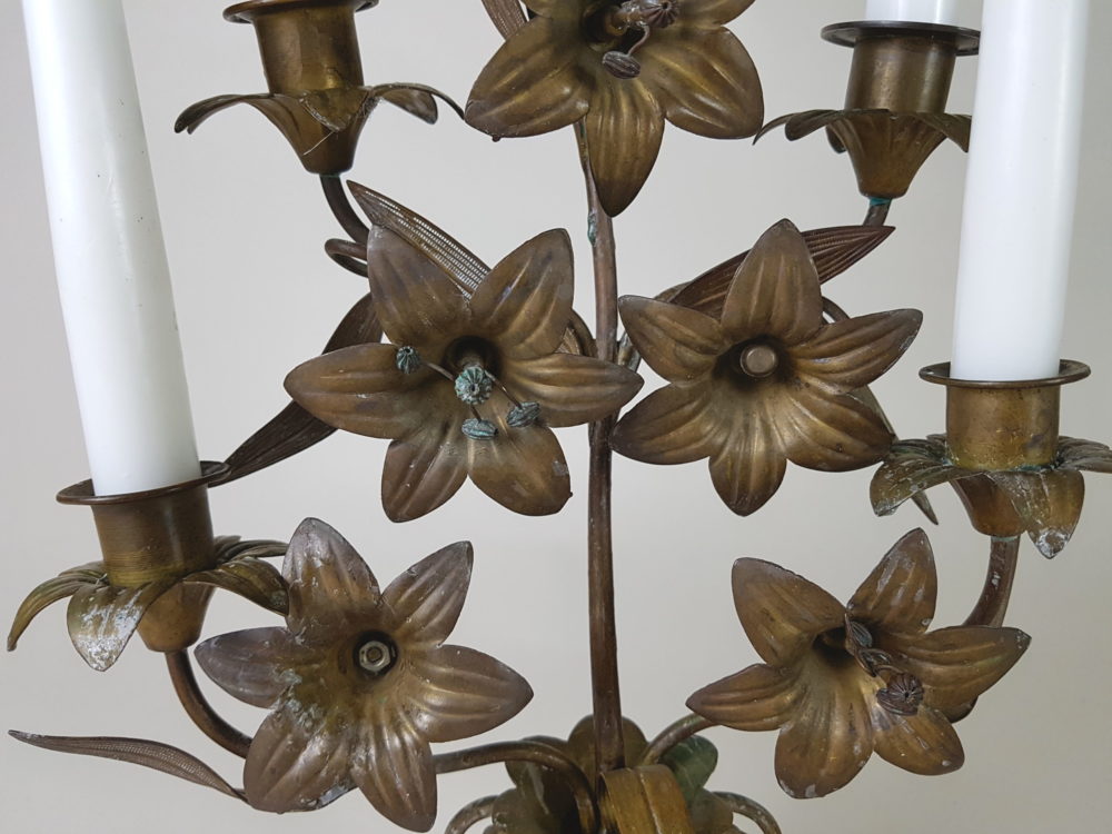 Antique French gilt metal Church Candelabras in a floral design