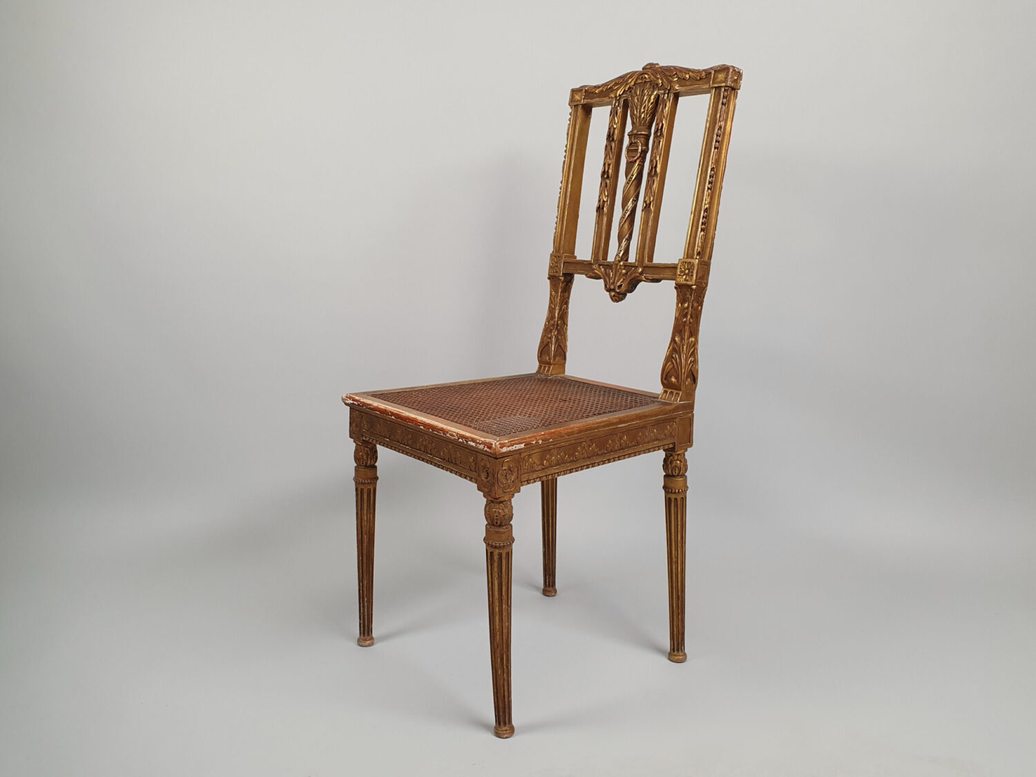 Antique French gilt wood caned Side Chair
