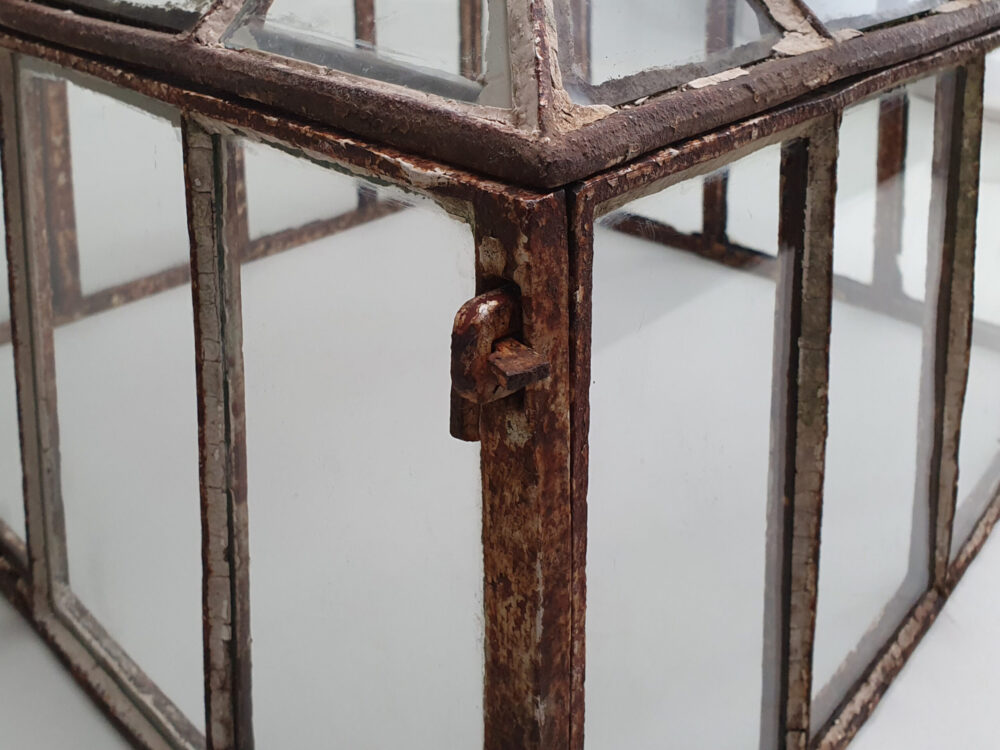 Antique garden cast iron and glass pyramid top Cloche