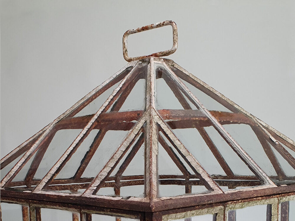 Antique garden cast iron and glass pyramid top Cloche