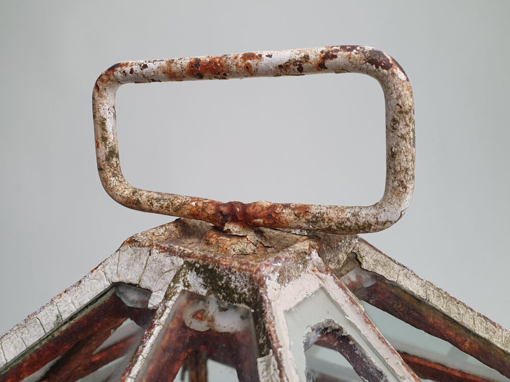Antique garden cast iron and glass pyramid top Cloche