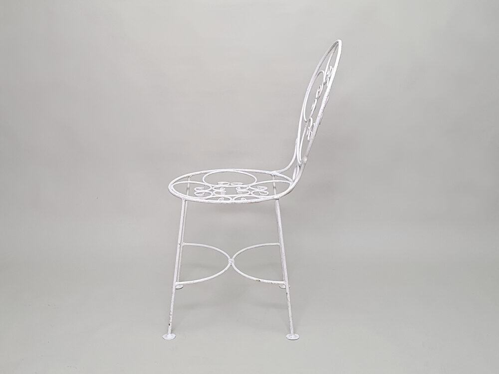 Antique garden Dining Table with glass top & 6 Chairs in old white paint