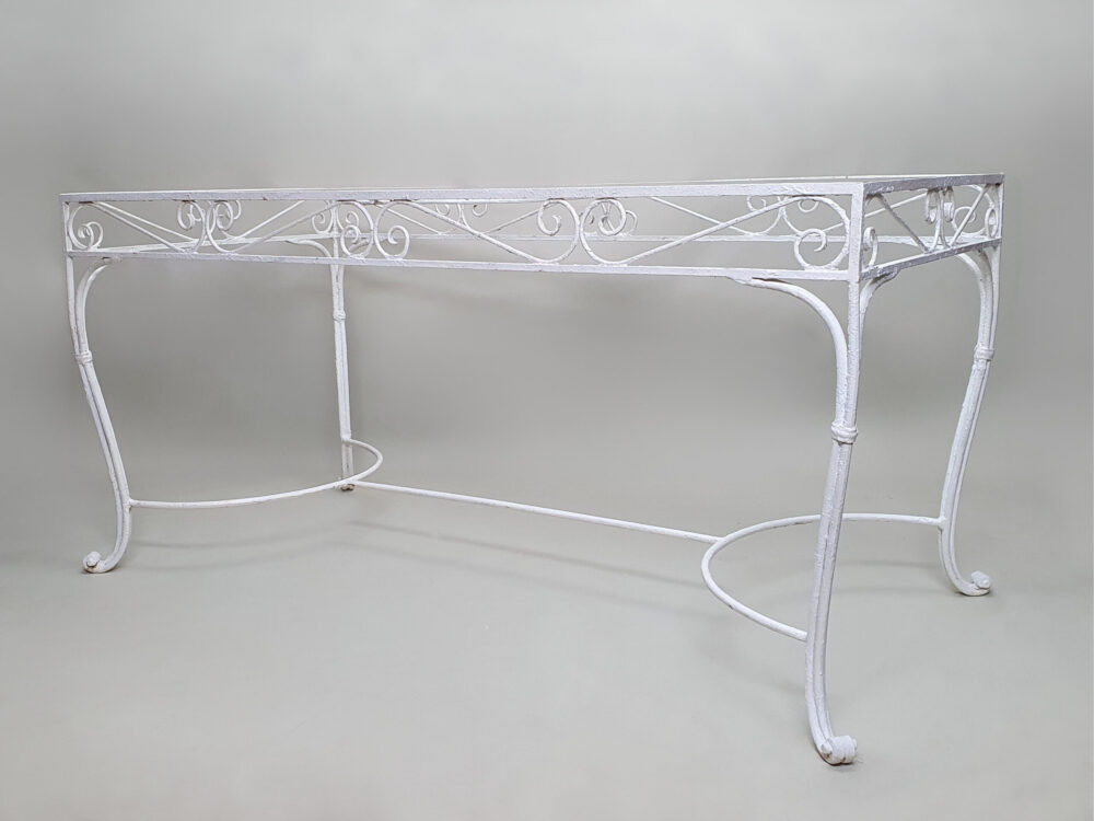 Antique garden Dining Table with glass top & 6 Chairs in old white paint