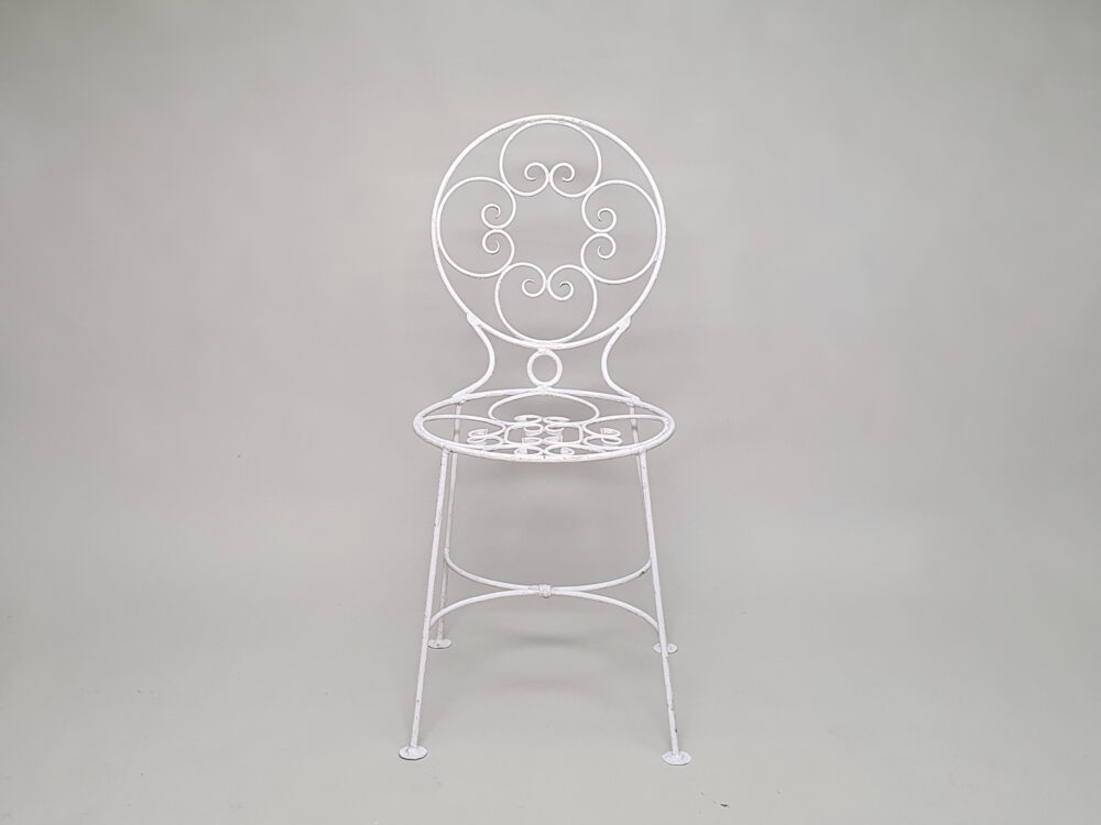 Antique garden Dining Table with glass top & 6 Chairs in old white paint