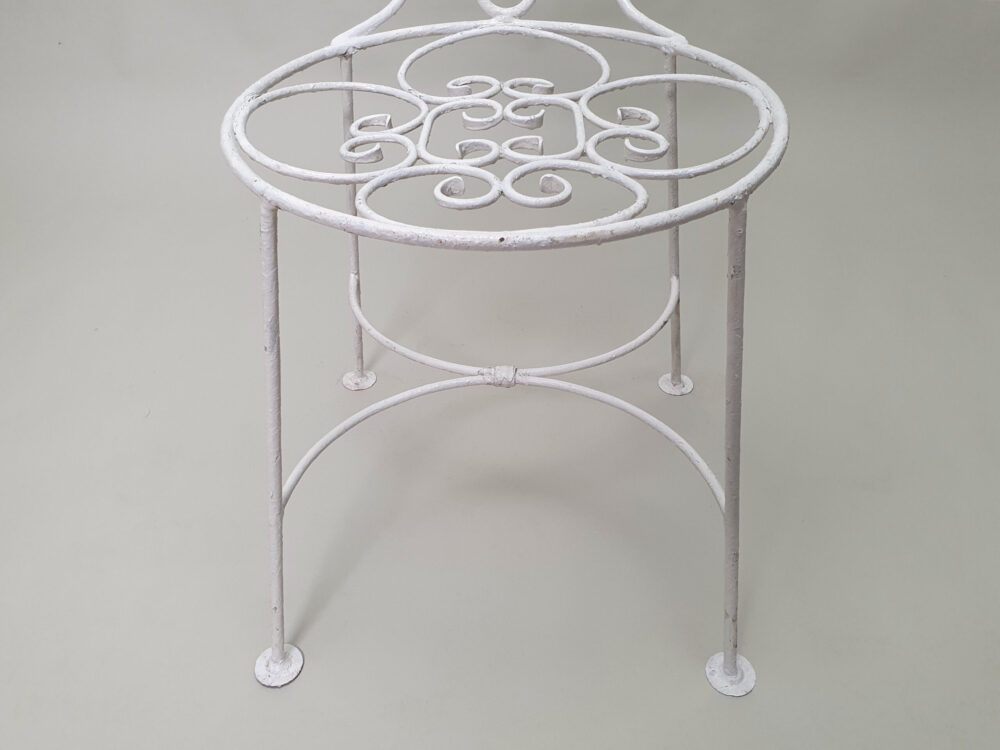 Antique garden Dining Table with glass top & 6 Chairs in old white paint