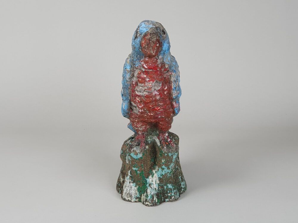 Antique garden ornament Parrot in original paint