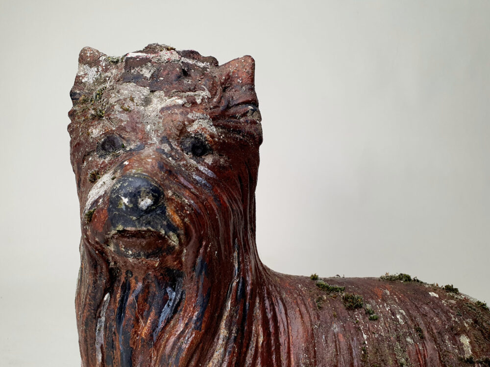 Antique garden Ornament, Scottie or Yorkie Dog in original paint