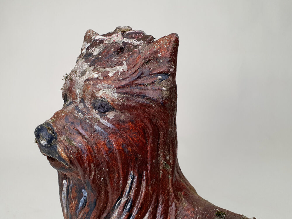 Antique garden Ornament, Scottie or Yorkie Dog in original paint