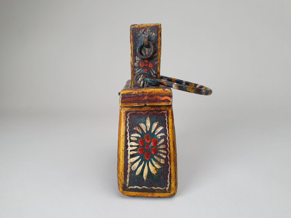 Antique hand painted folk art wooden handbag