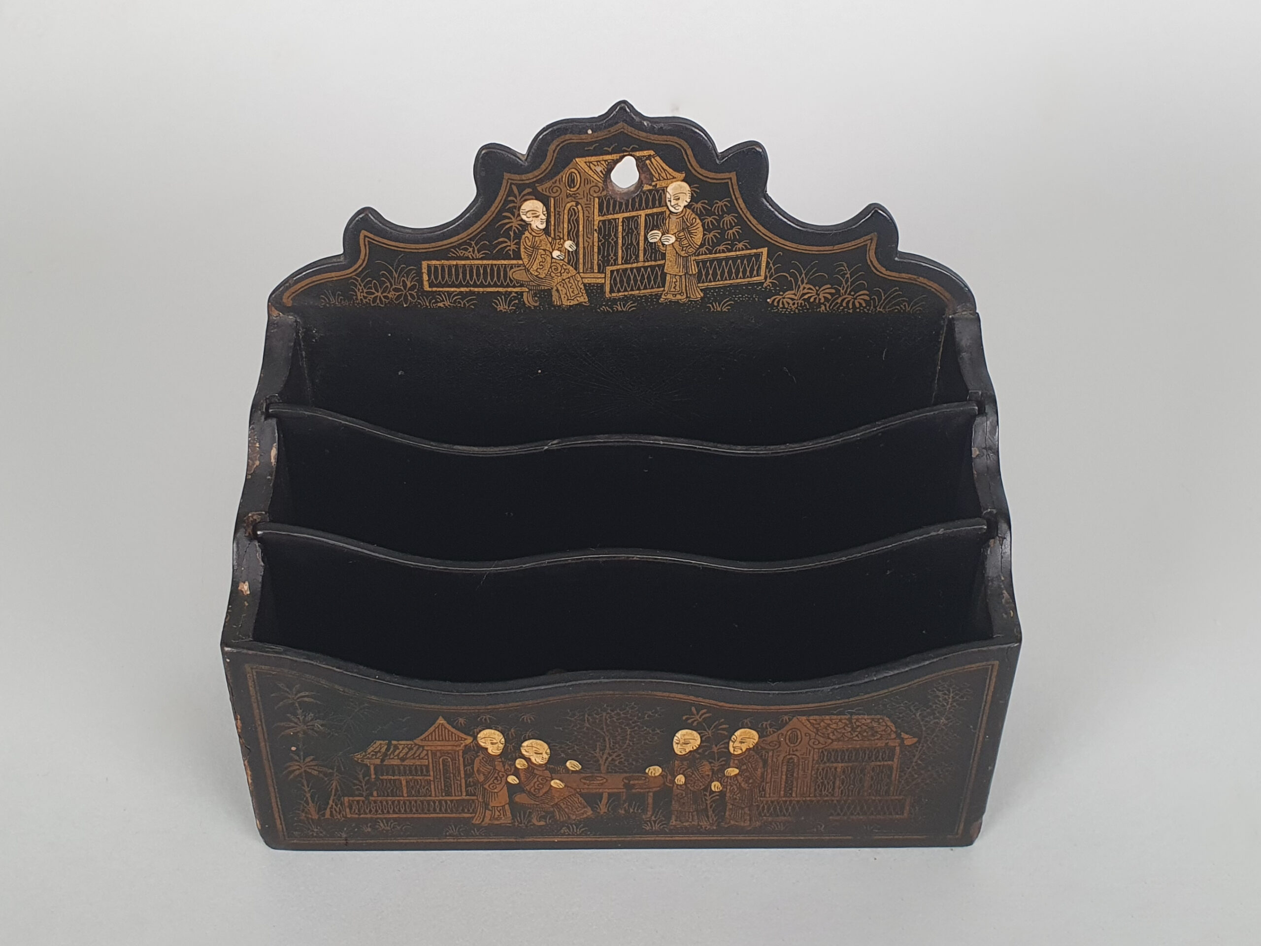 Antique Japanese Chinoiserie papier-mâché Letter Rack