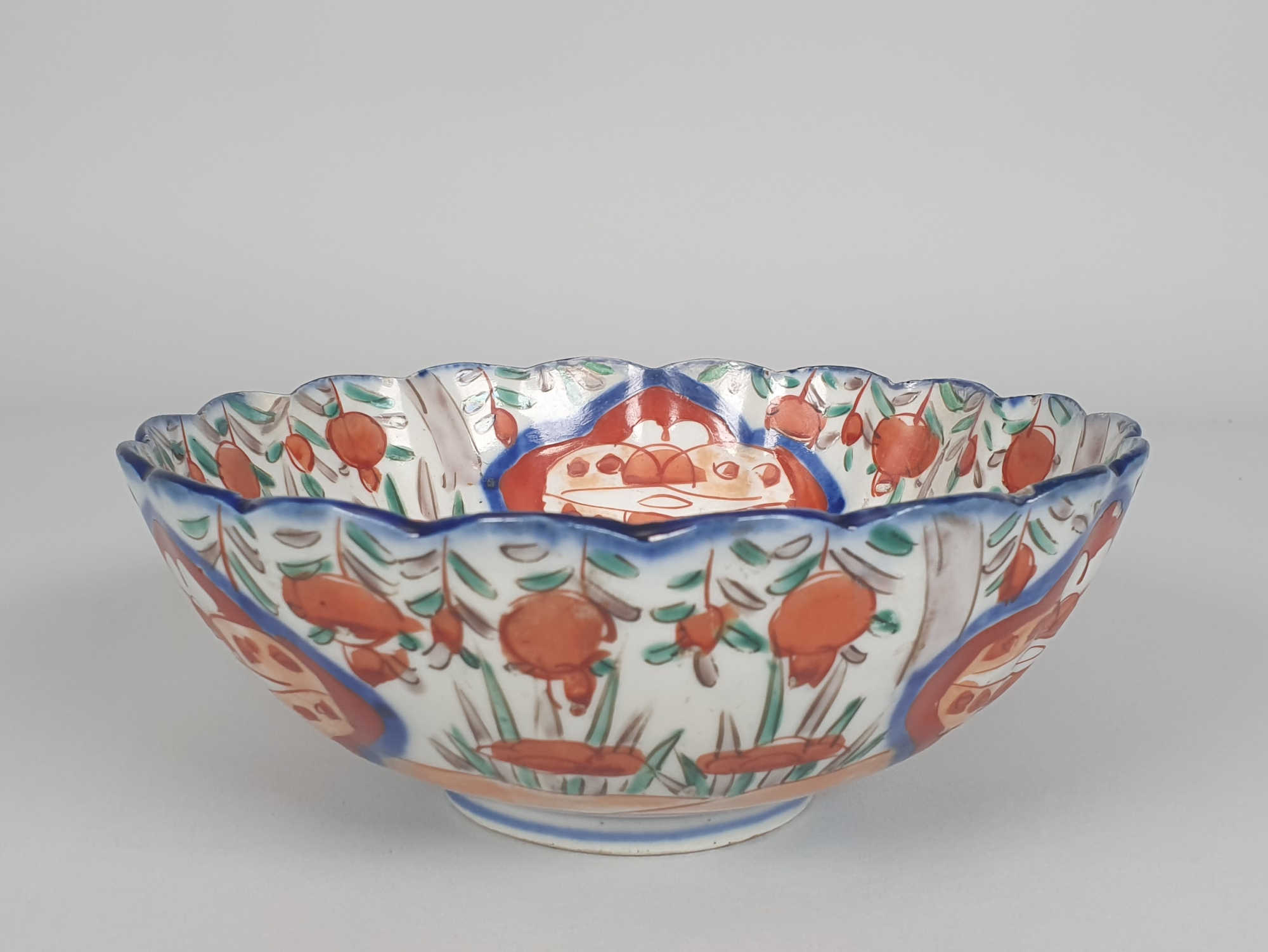 Antique Japanese Imari Porcelain Bowl with fluted rim