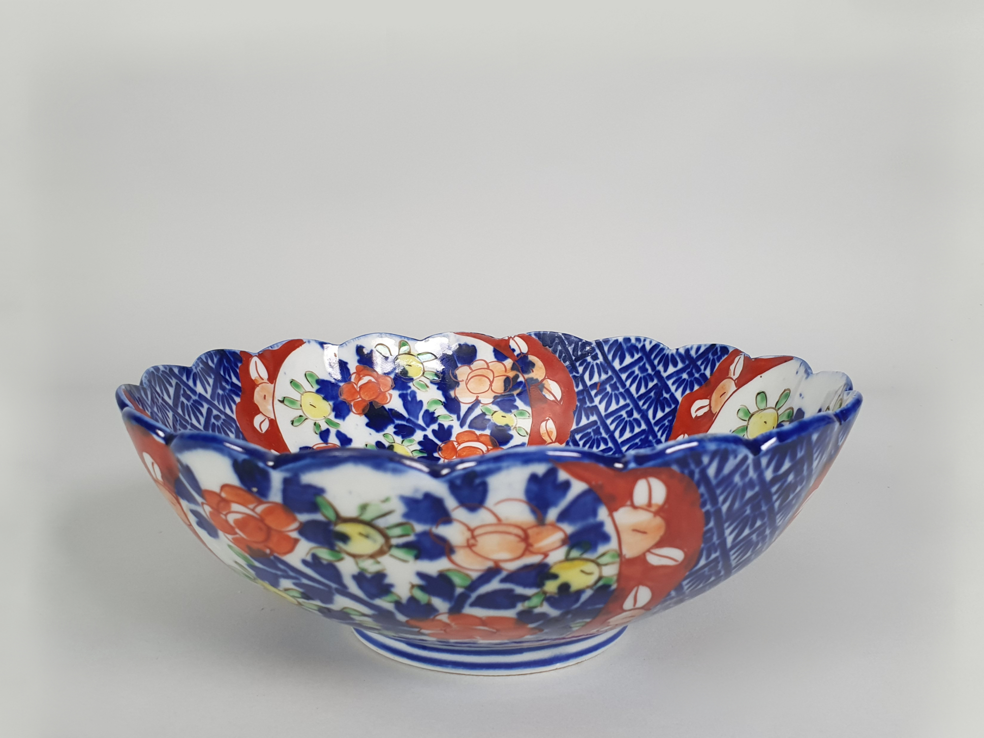 Antique Japanese Imari Porcelain Lobed Bowl with Floral Panels