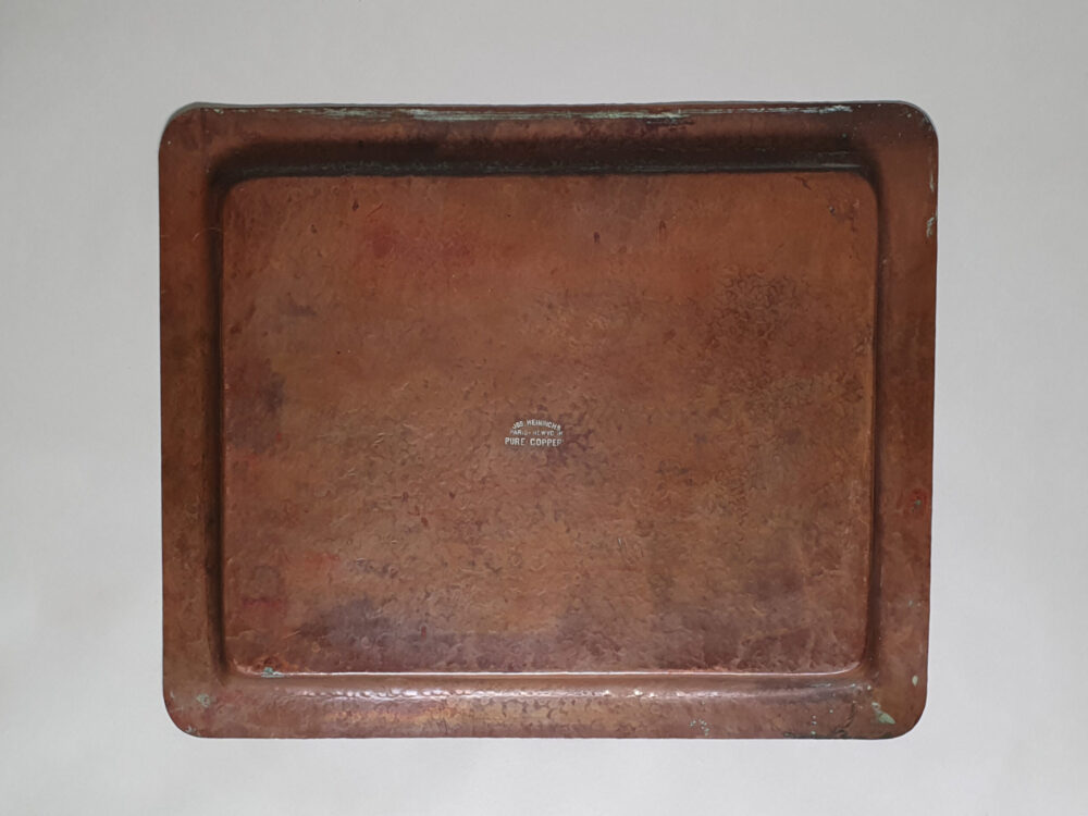 Antique Joseph Heinrichs Arts and Crafts hammered copper rectangular Drinks Tray