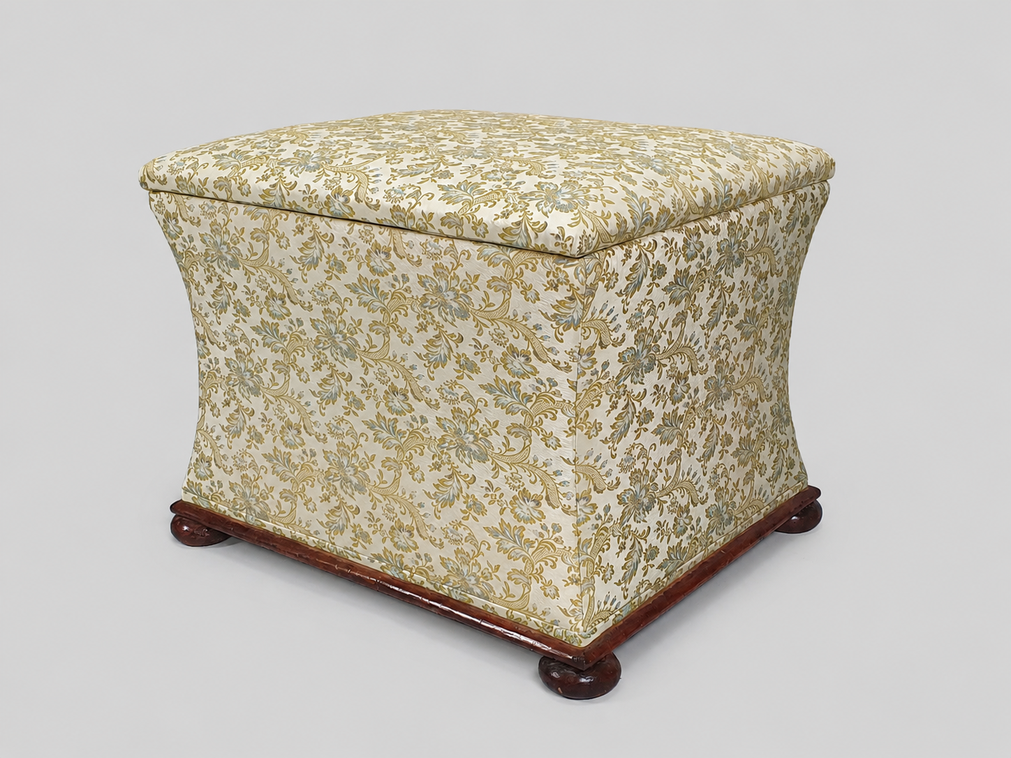 Antique Mahogany Concave Ottoman Reupholstered in French Brocade, Victorian