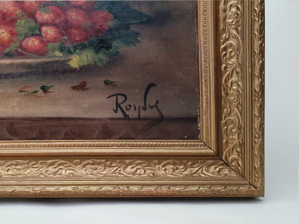Antique oil Painting - 19th century French Still Life with fruit and wine