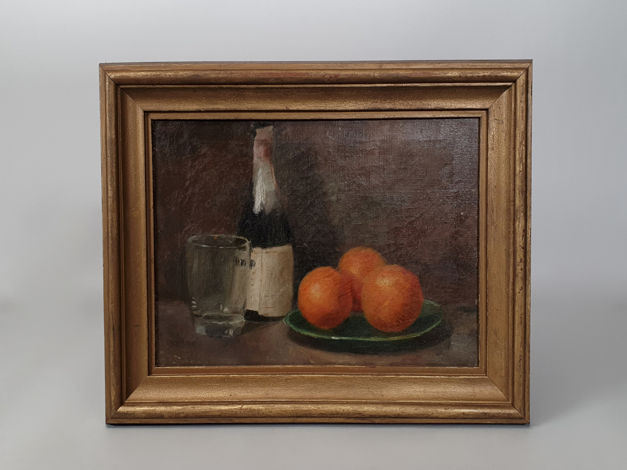 Antique oil Painting - 19th century Still Life with fruit and wine