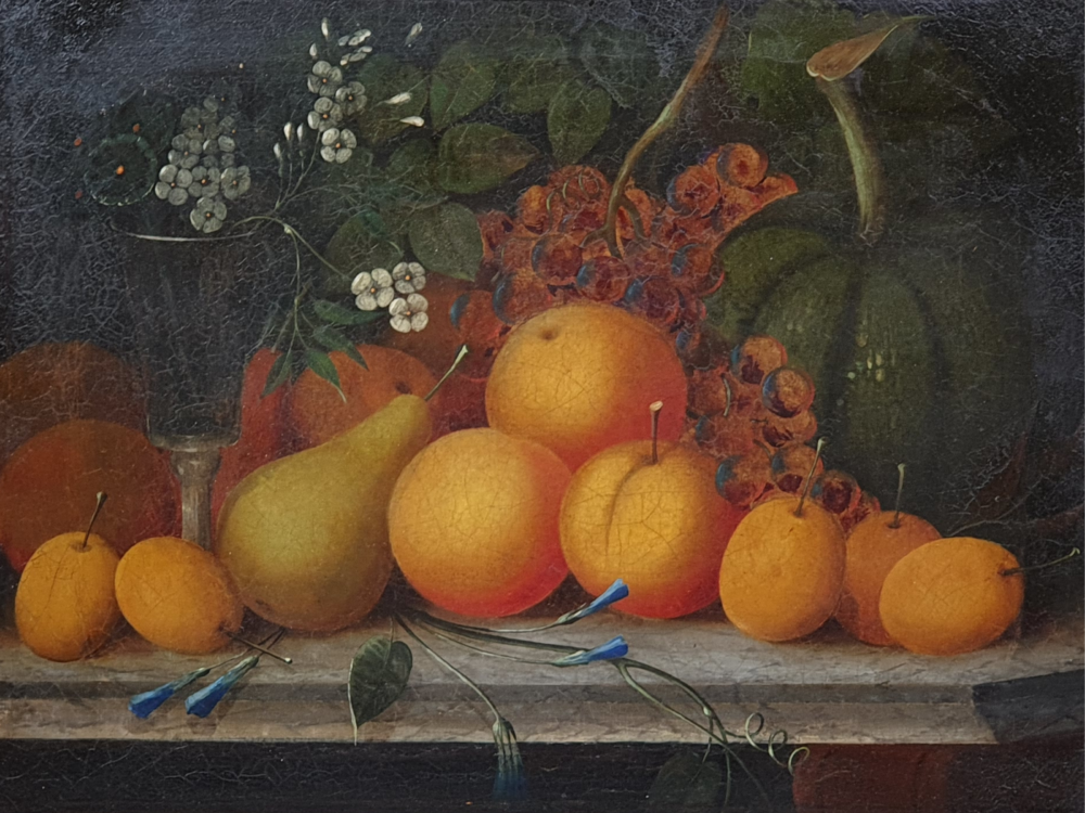 Antique oil Painting - 19th century Still Life with fruit and wine