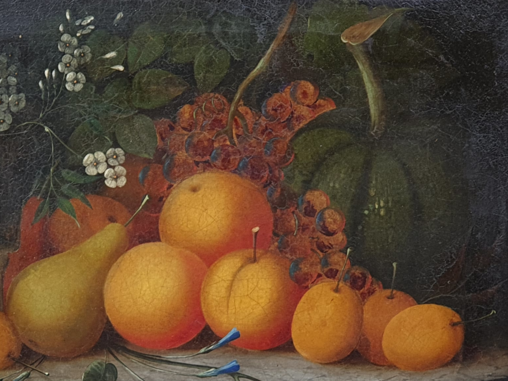 Antique oil Painting - 19th century Still Life with fruit and wine