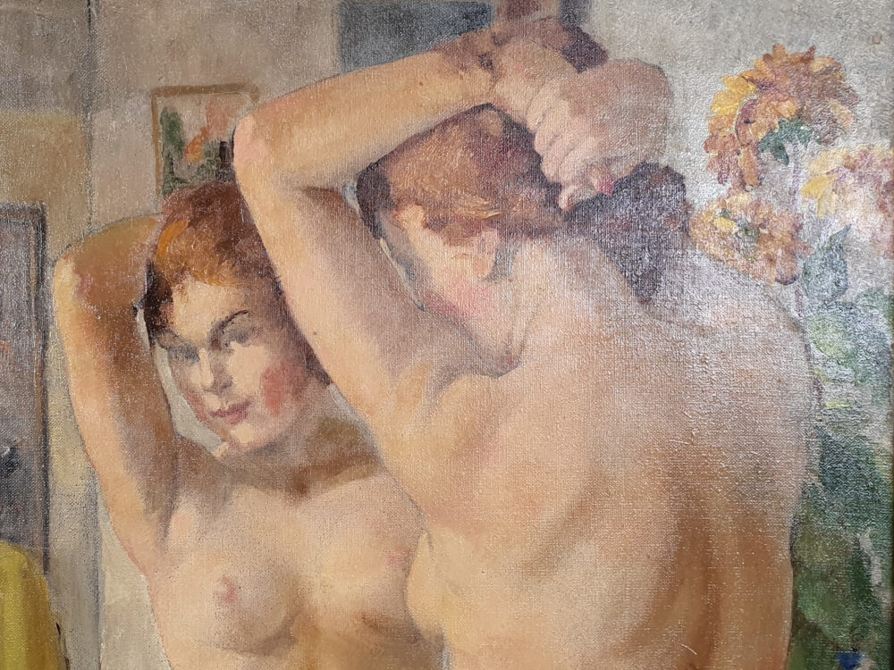 Antique oil painting - 'Nude in Mirror' by Philippe de Rougemount