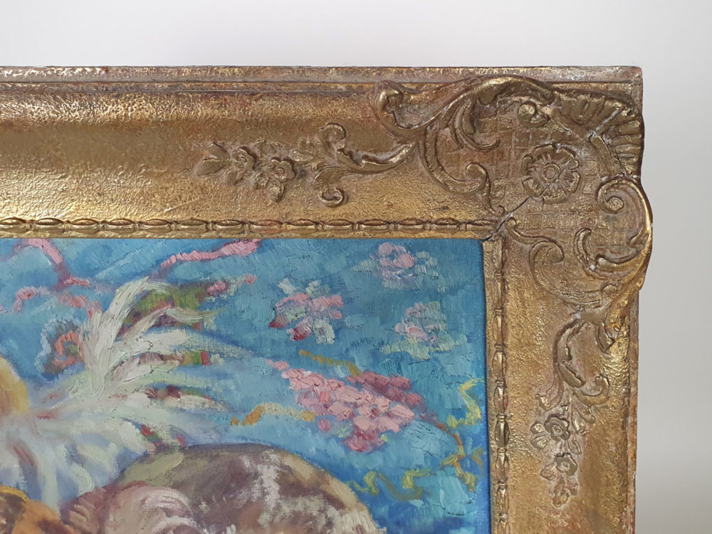 Antique oil painting of Pekingese Dogs