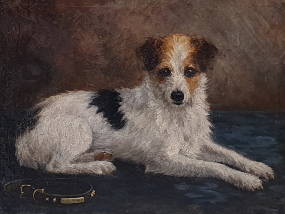Antique oil Painting on canvas - Fox Terrier Dog