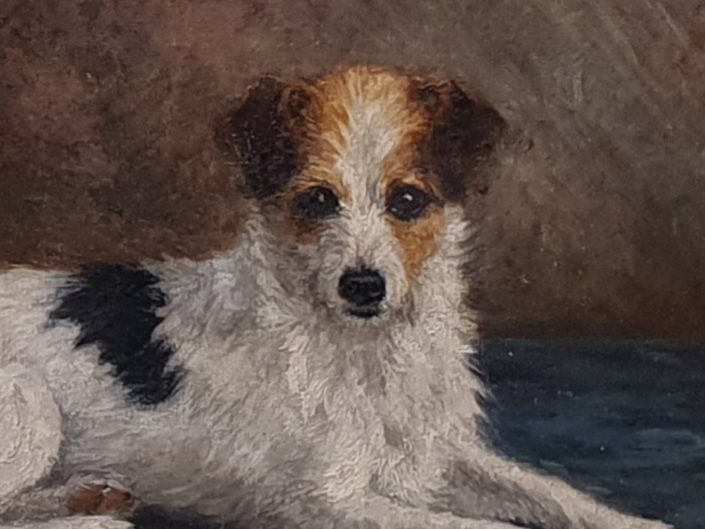 Antique oil Painting on canvas - Fox Terrier Dog