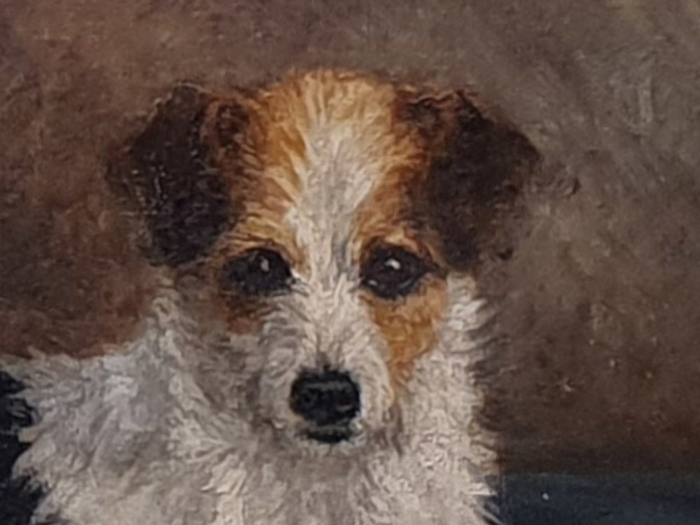 Antique oil Painting on canvas - Fox Terrier Dog