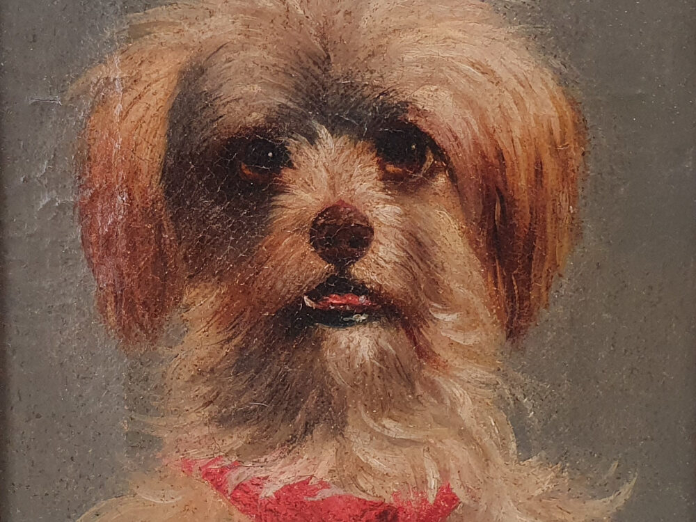 Antique oil Painting - portrait of a Terrier Dog