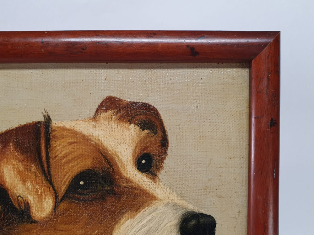 Antique oil painting - portrait of a Wire Haired Fox Terrier Dog