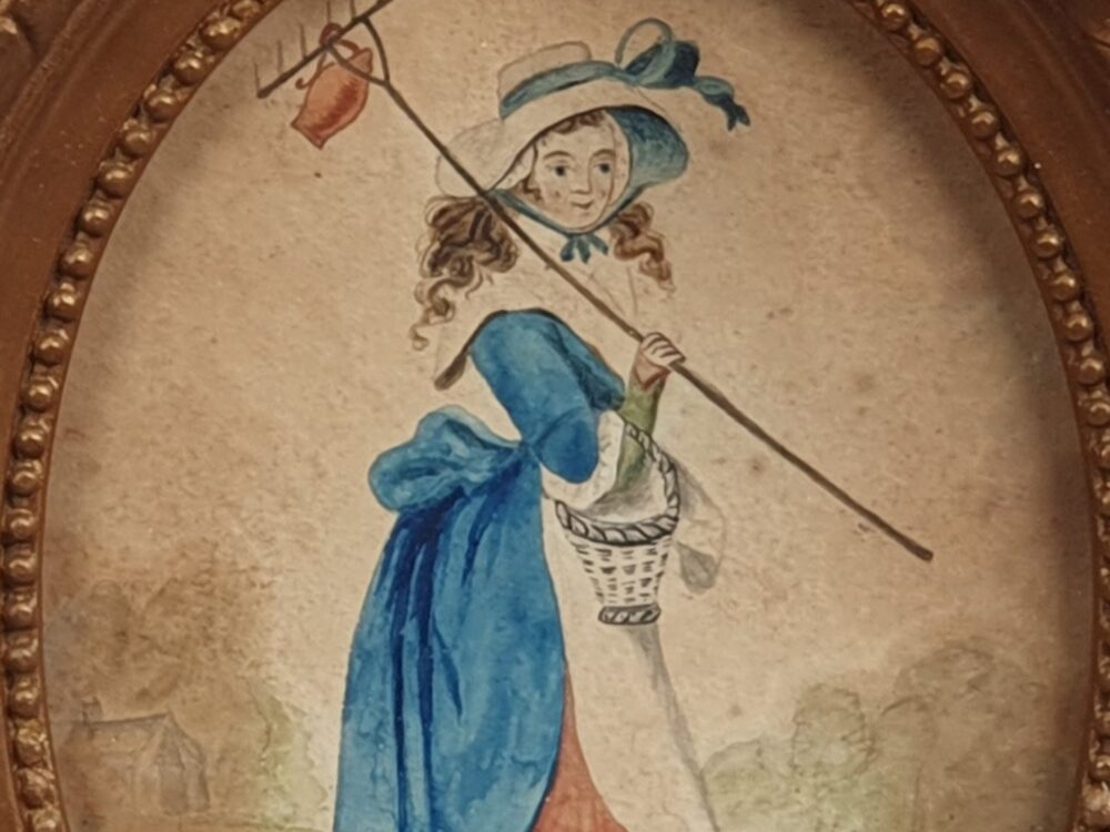 Antique painting - Georgian watercolour portrait of a Country Maid
