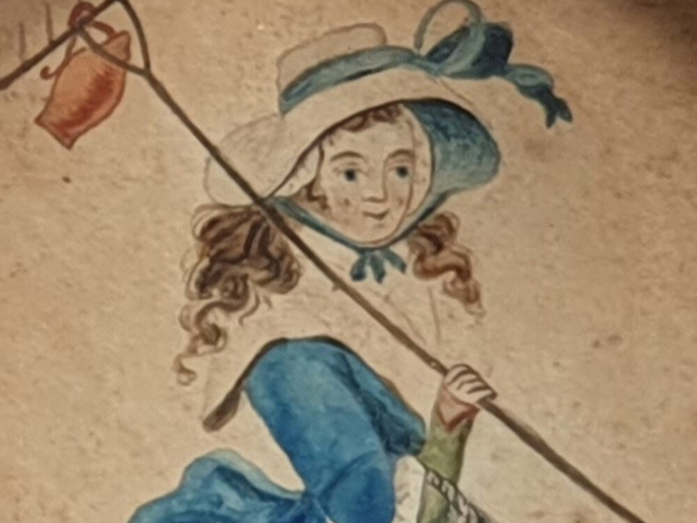 Antique painting - Georgian watercolour portrait of a Country Maid
