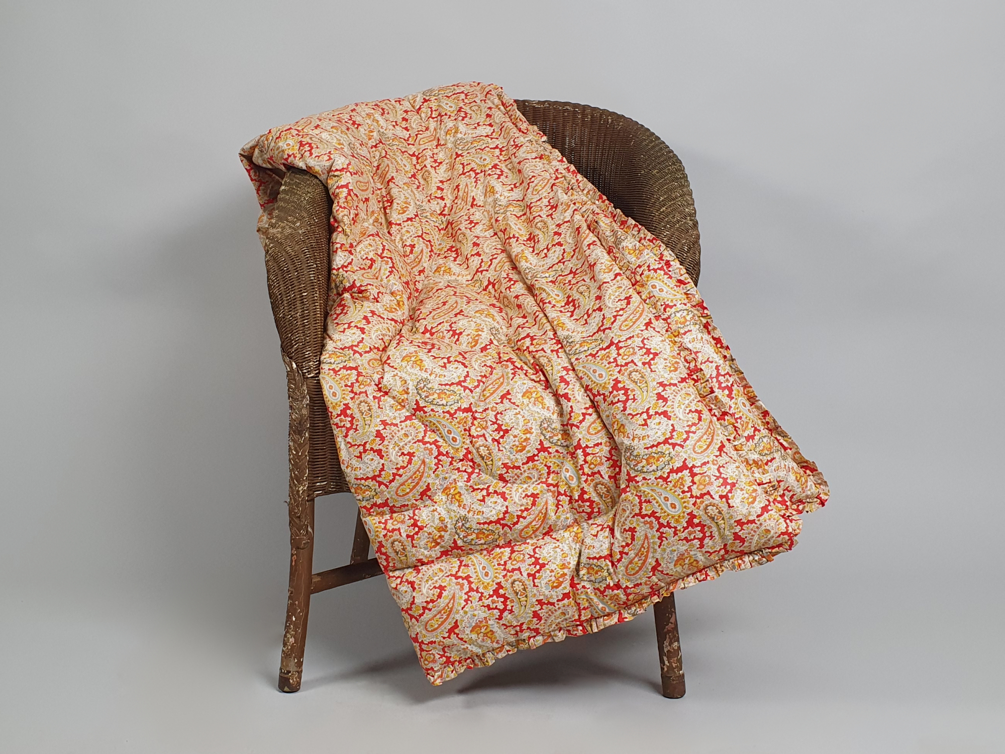 Antique Paisley feather Eiderdown in red, yellow and orange