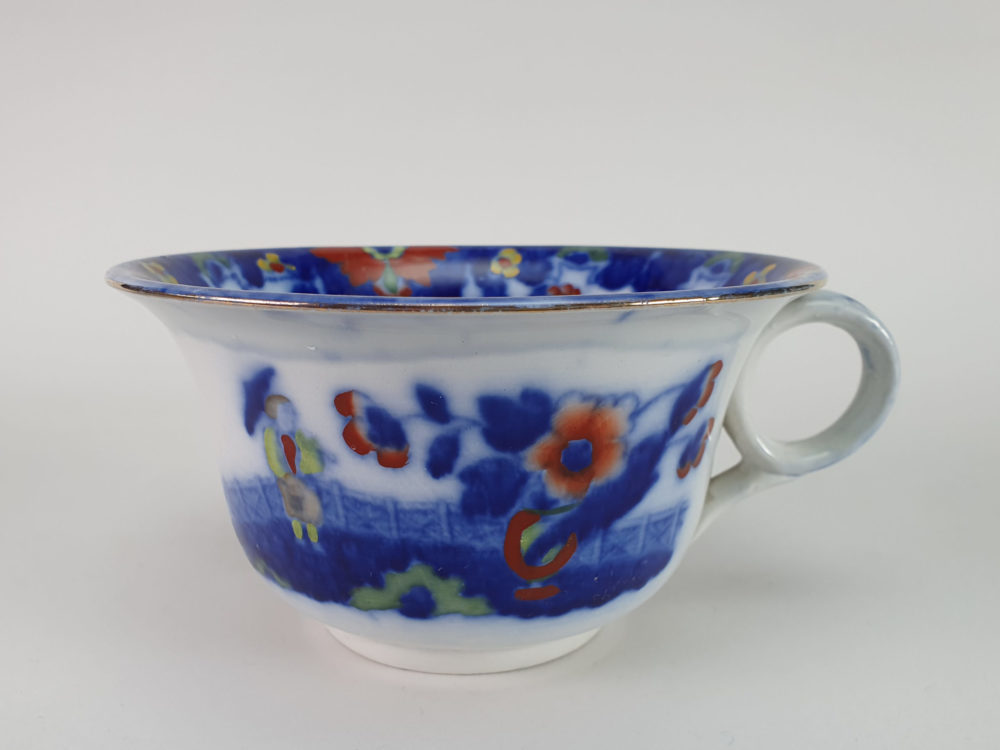 Antique Pekin oversized flow blue Cup and Saucer, Royal Staffordshire
