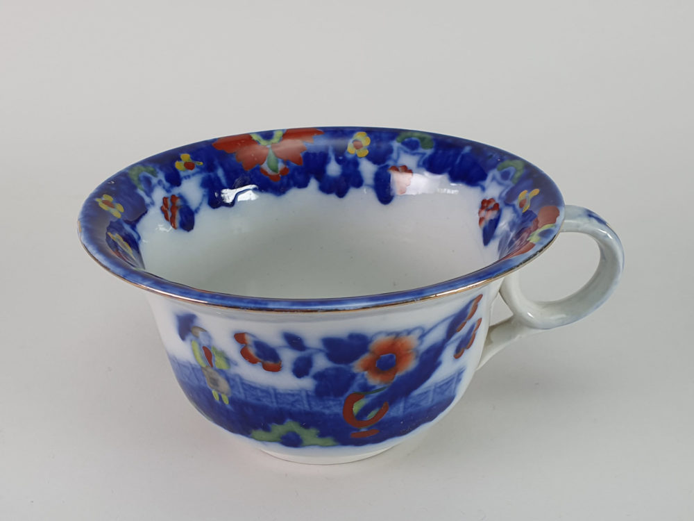 Antique Pekin oversized flow blue Cup and Saucer, Royal Staffordshire