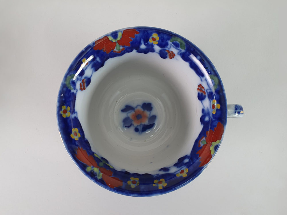 Antique Pekin oversized flow blue Cup and Saucer, Royal Staffordshire