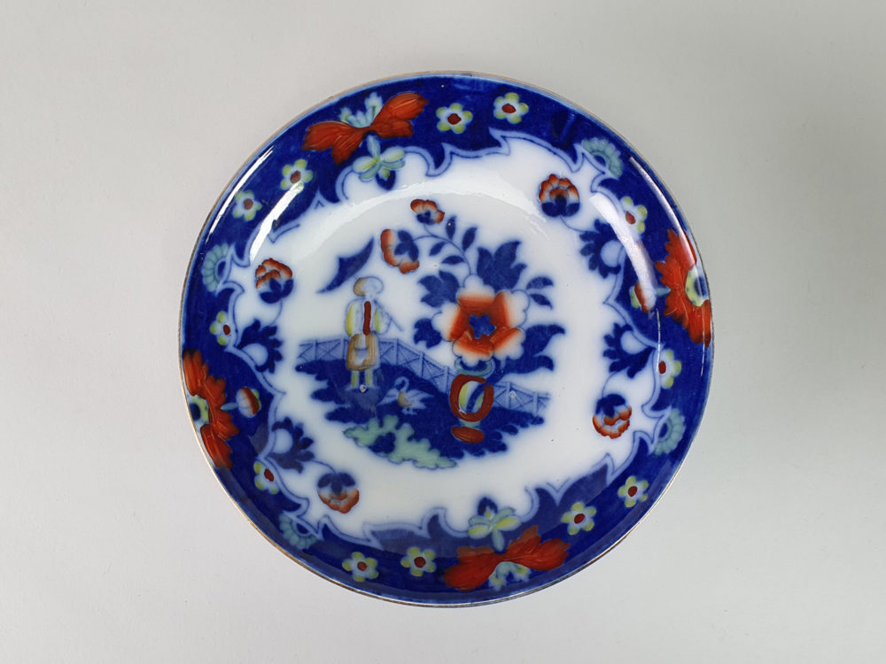 Antique Pekin oversized flow blue Cup and Saucer, Royal Staffordshire