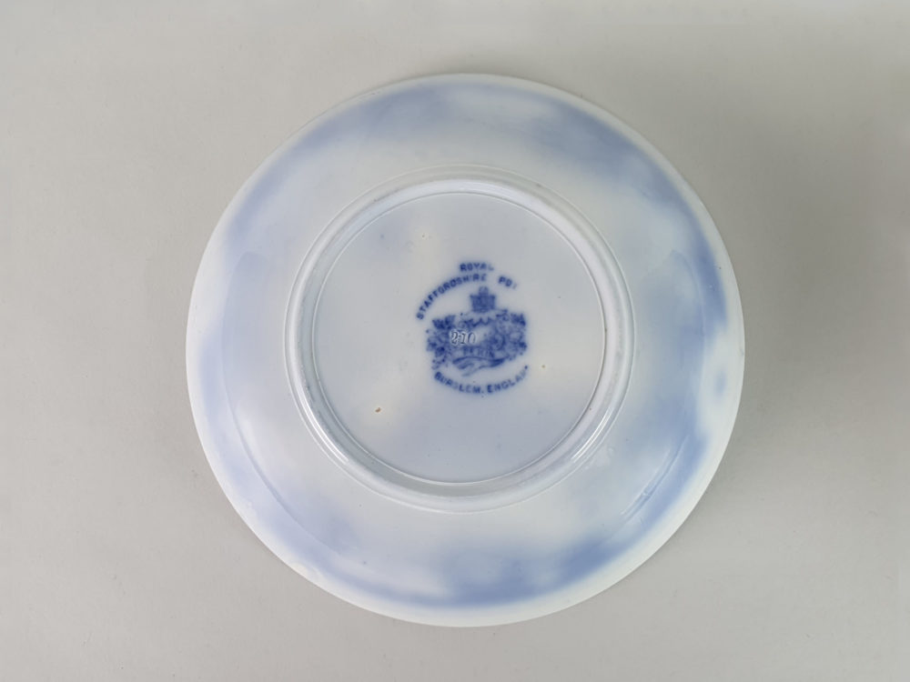 Antique Pekin oversized flow blue Cup and Saucer, Royal Staffordshire
